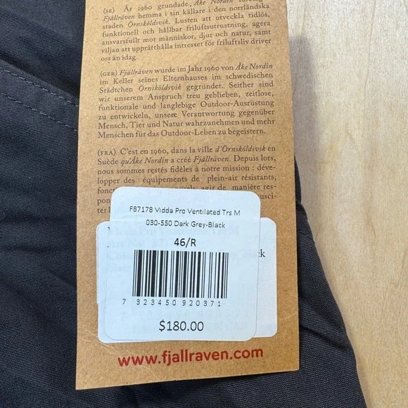 Fjallraven Vidda Pro Ventilated Trousers Mens 30 Dark Grey Black F87178 NWT